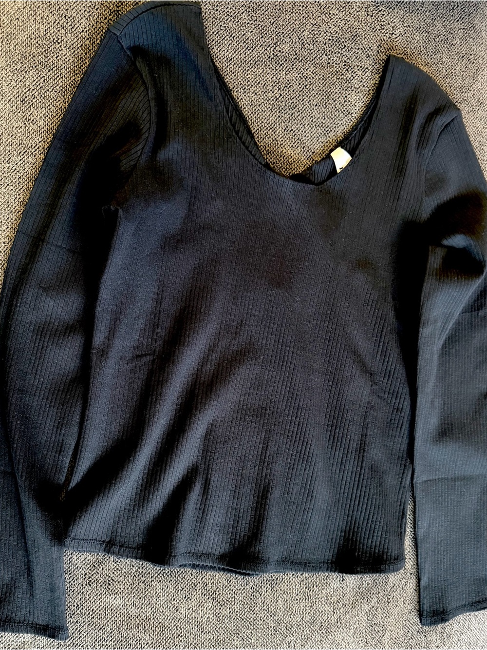 Pact Black Ribbed V-Neck Long Sleeve Top
